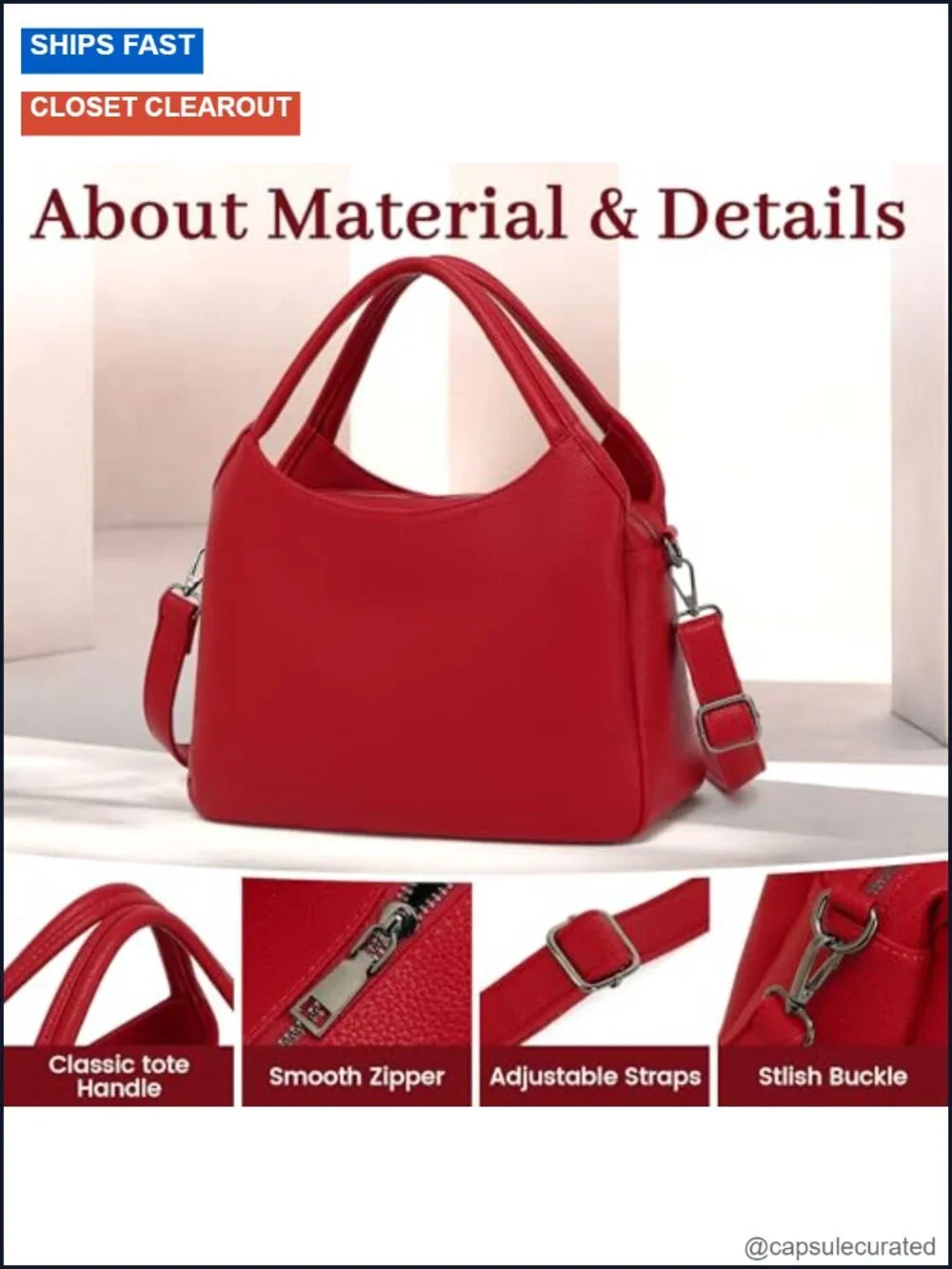 Vegan Leather Satchel Tote with Strap, Premium Faux Leather Handbag, Work Daily